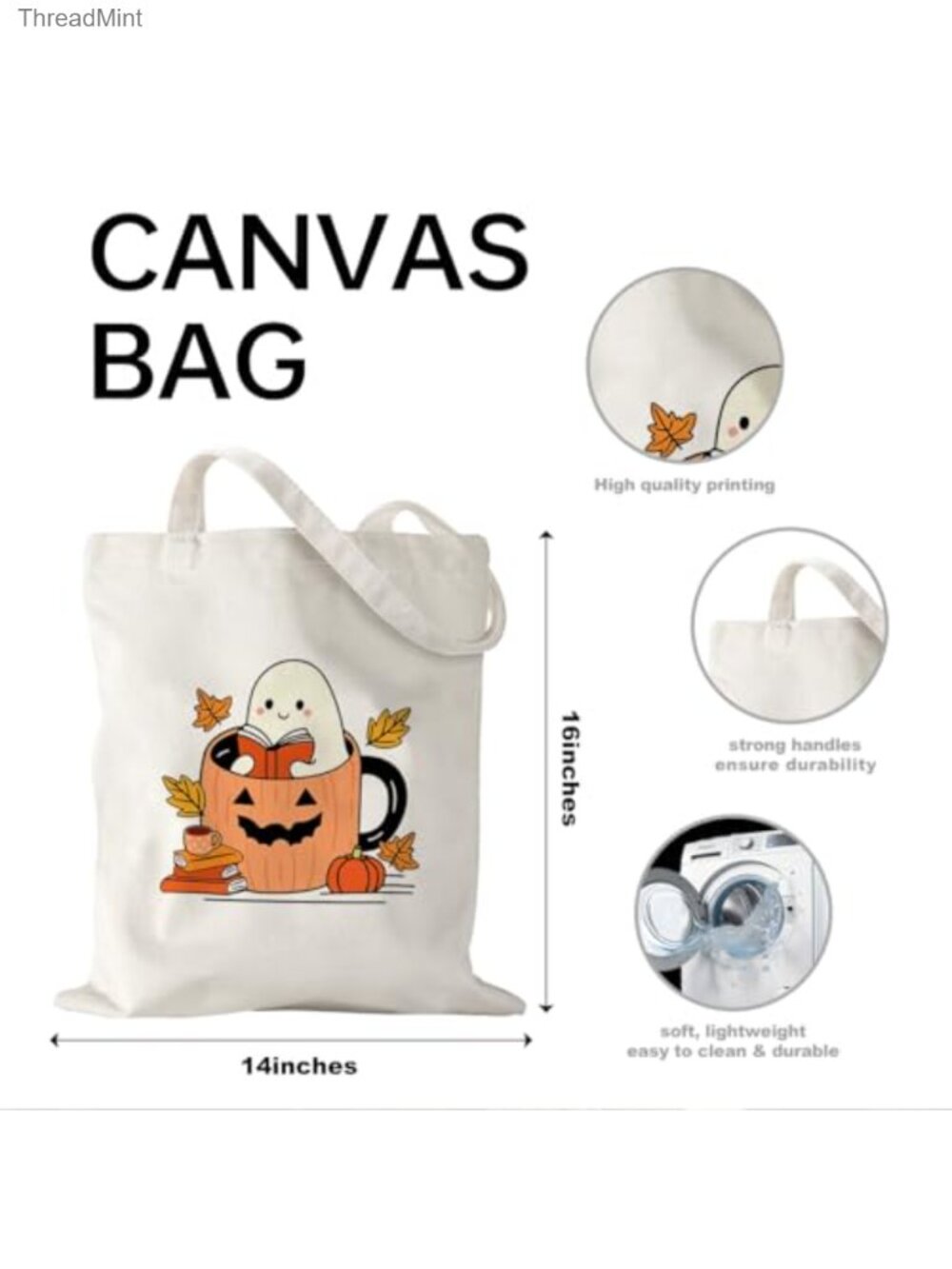 Canvas Tote Bag for Women Work Travel Gym Shopping Laptop - Picture 2 of 6